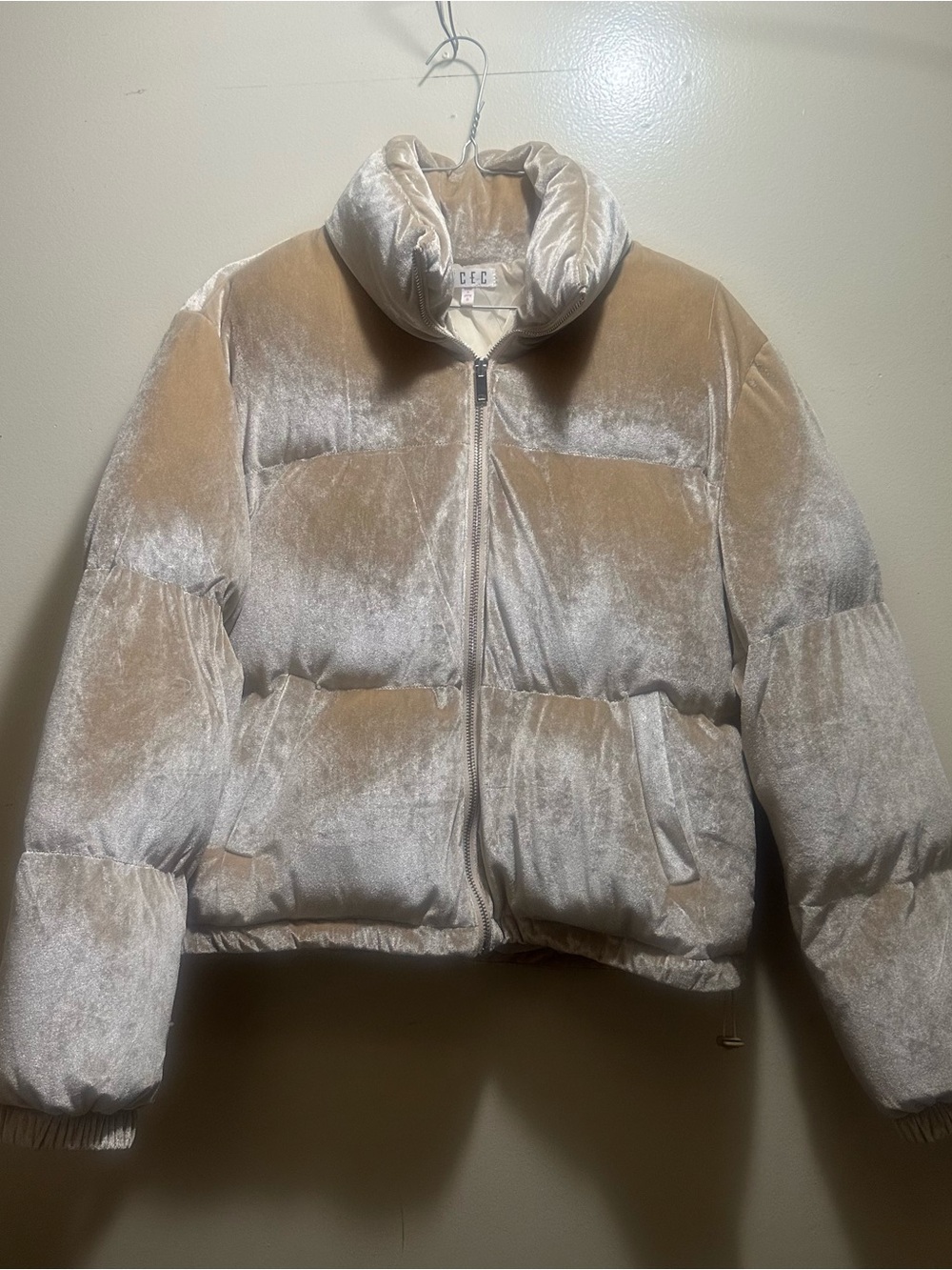 TCEC Velvet Puffer Jacket in Champagne Beige